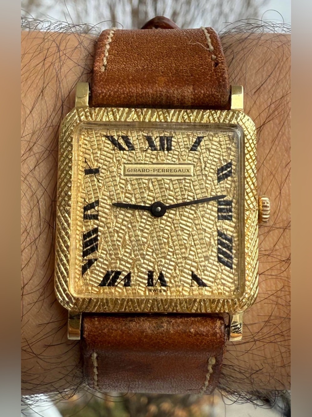 Ultra Rare Girard Perregaux Tank 18k gold Hand Crafted Dial & Case Manual Wind
